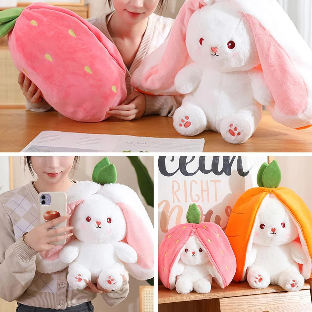 Reversible Bunny Carrot Strawberry Toy with Zipper