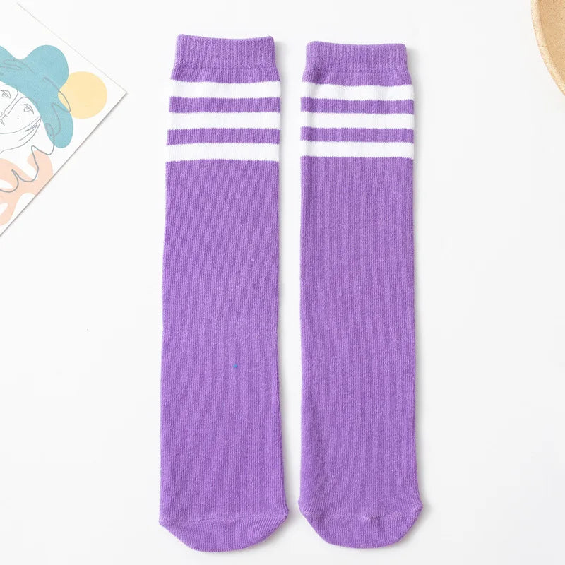 Three Stripes Knee-High Cotton Sports Socks