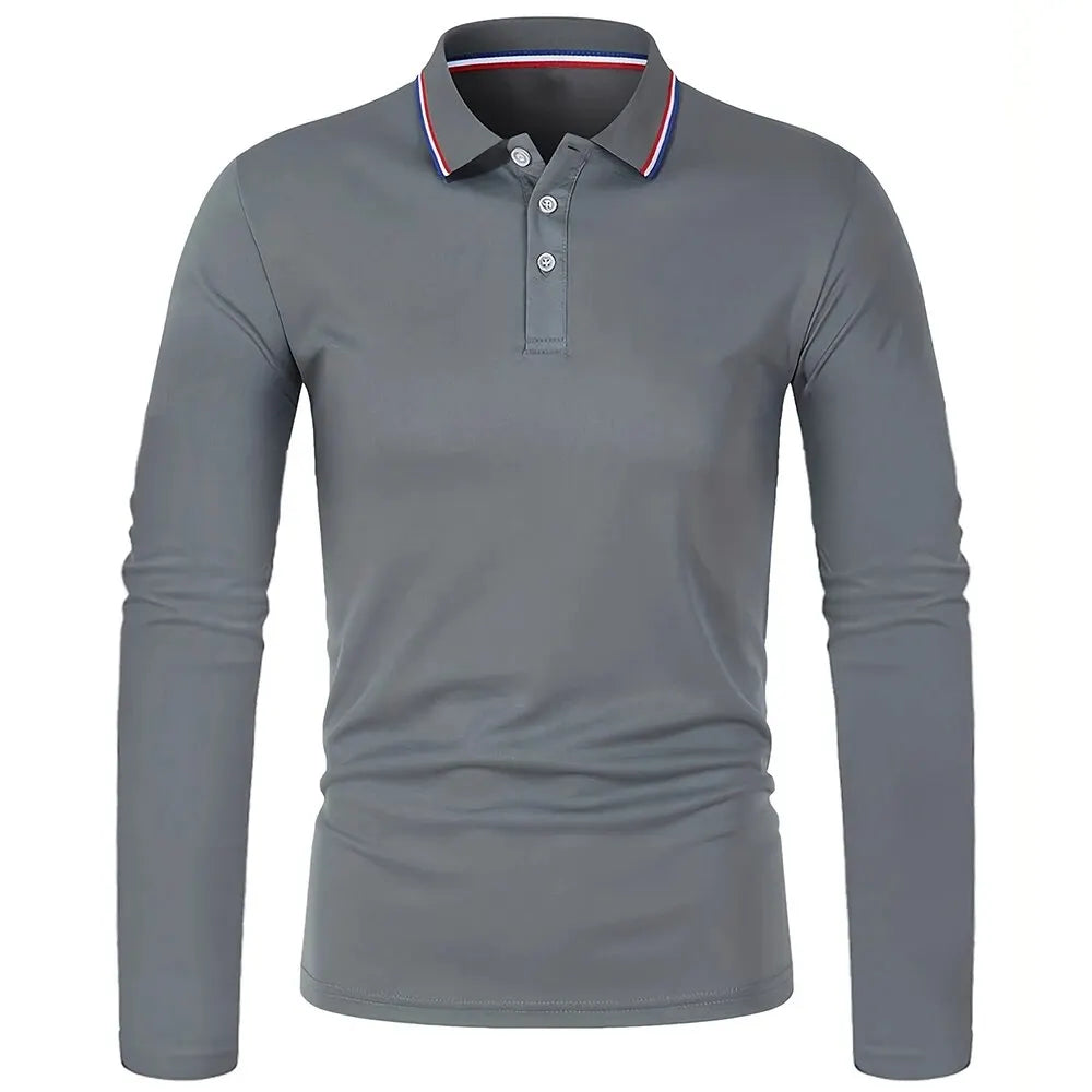 Men's Casual Long Sleeve Polo Shirt