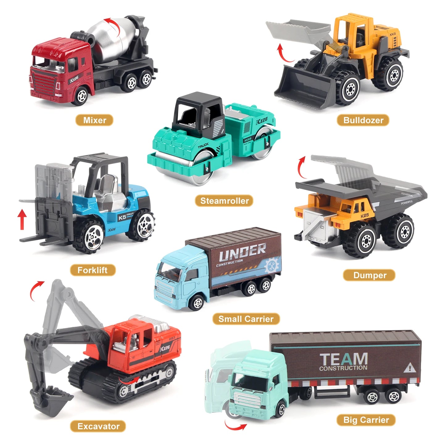 8pcs/set Alloy Engineering Truck Set