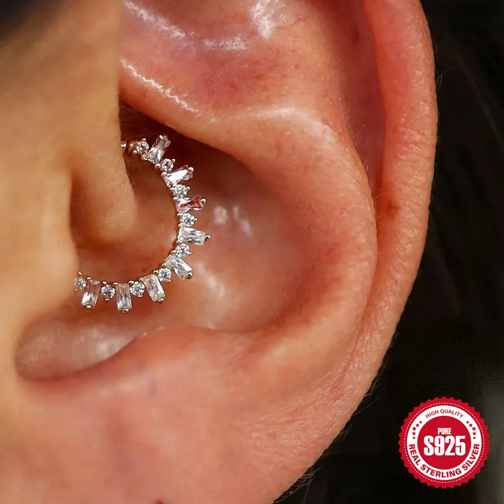 925 Sterling Silver Microinlaid Shiny Zircon Cartilage Pierced Earring