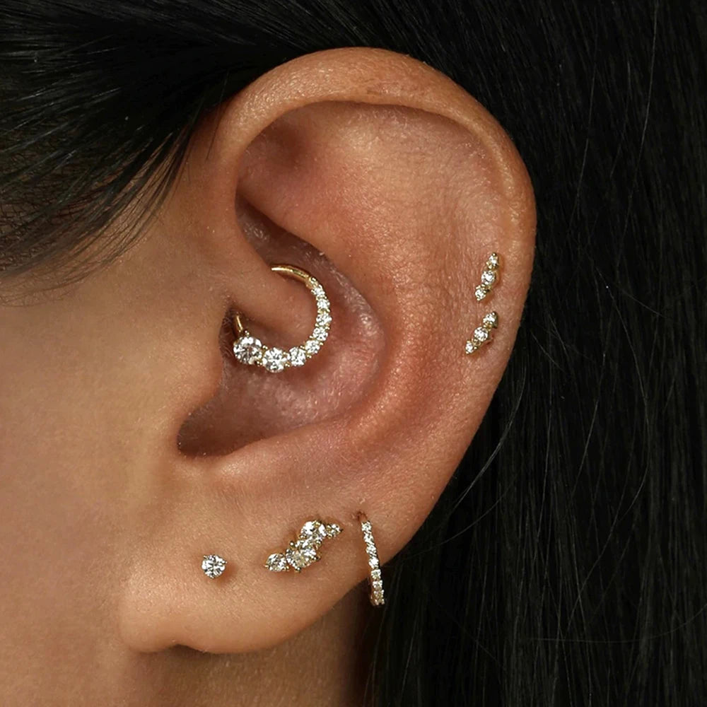 925 Sterling Silver Shimmering CZ Zircon Pave Daith Hoop Earring