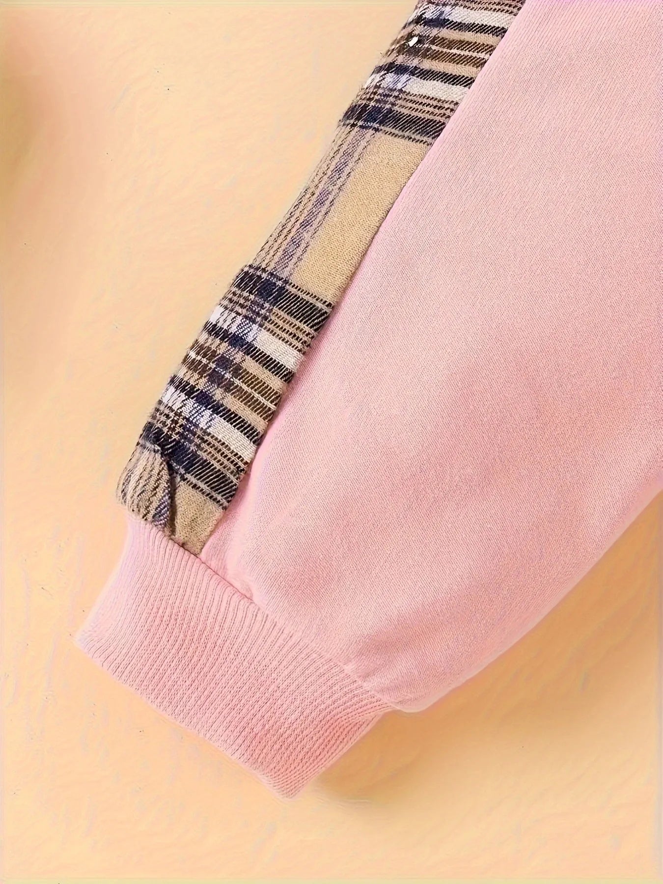 Plaid Teddy Bear Patch Embroided Long Sleeved Set Pullover