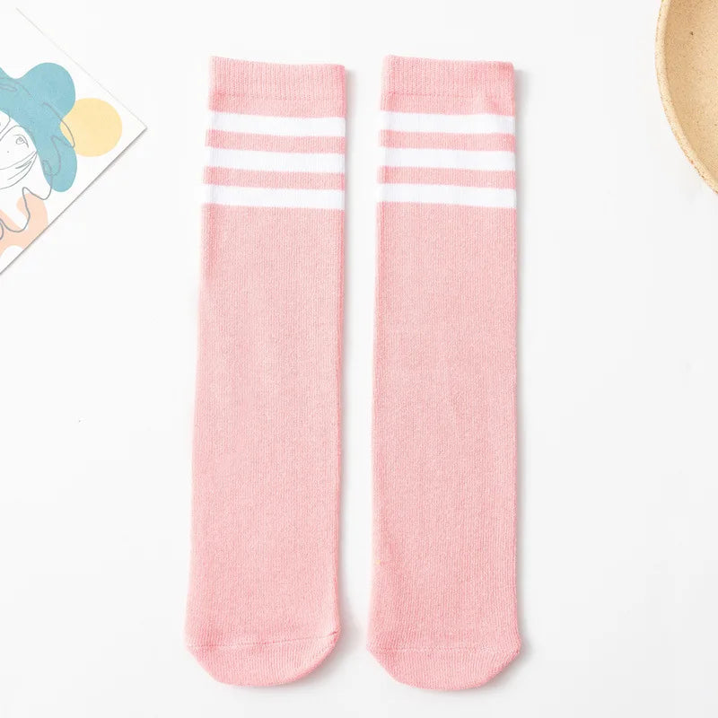 Three Stripes Knee-High Cotton Sports Socks