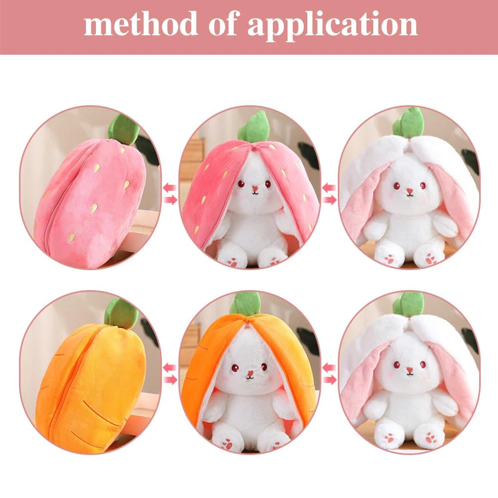 Reversible Bunny Carrot Strawberry Toy with Zipper