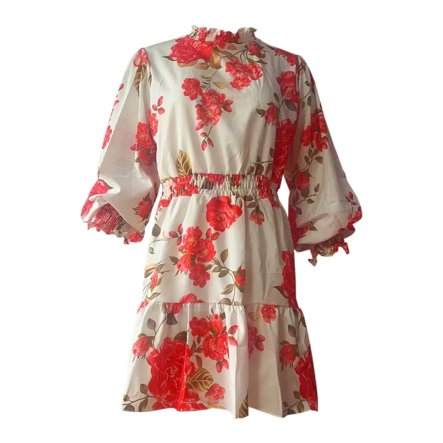 Floral Print Ruffle Turtleneck Maxi Dress