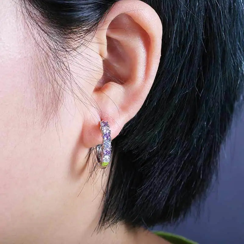 925 Sterling Silver Fashion Round Circle Clear Mosaic CZ Zircon Stud Earrings