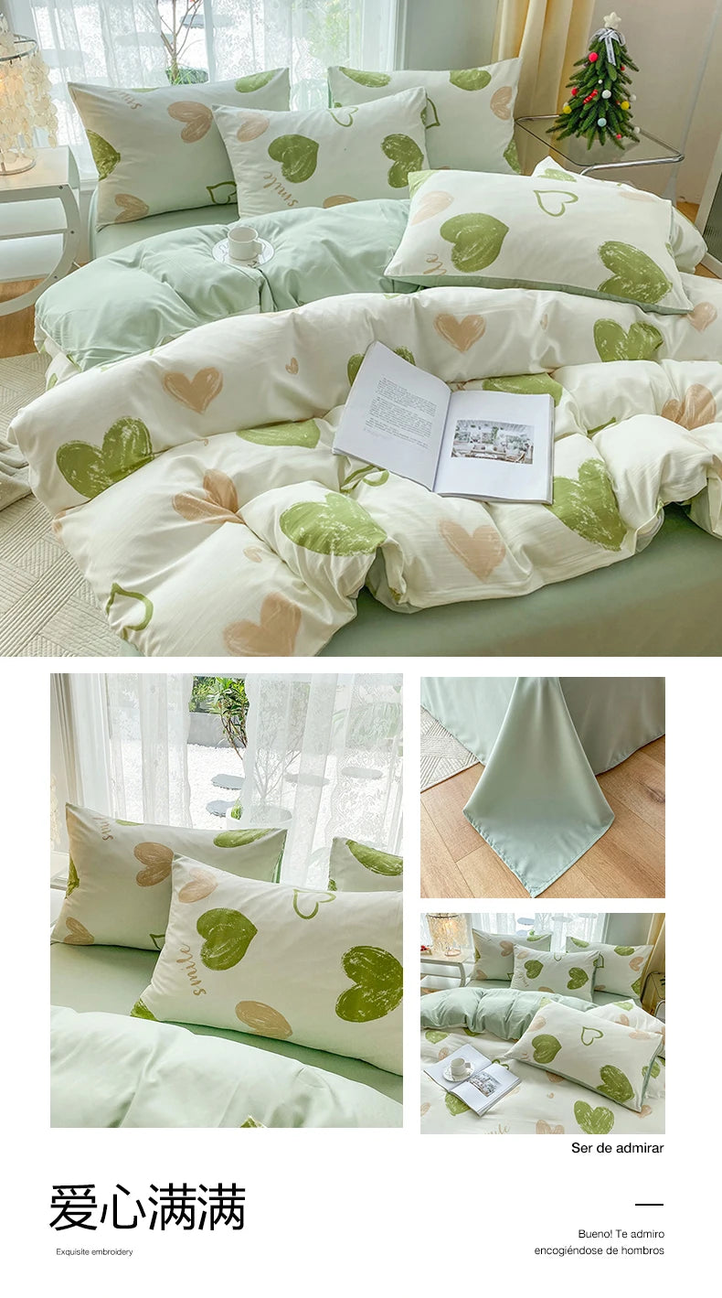 3-Piece Cartoon Heart-Shaped Floral Print Duvet Bedding Set