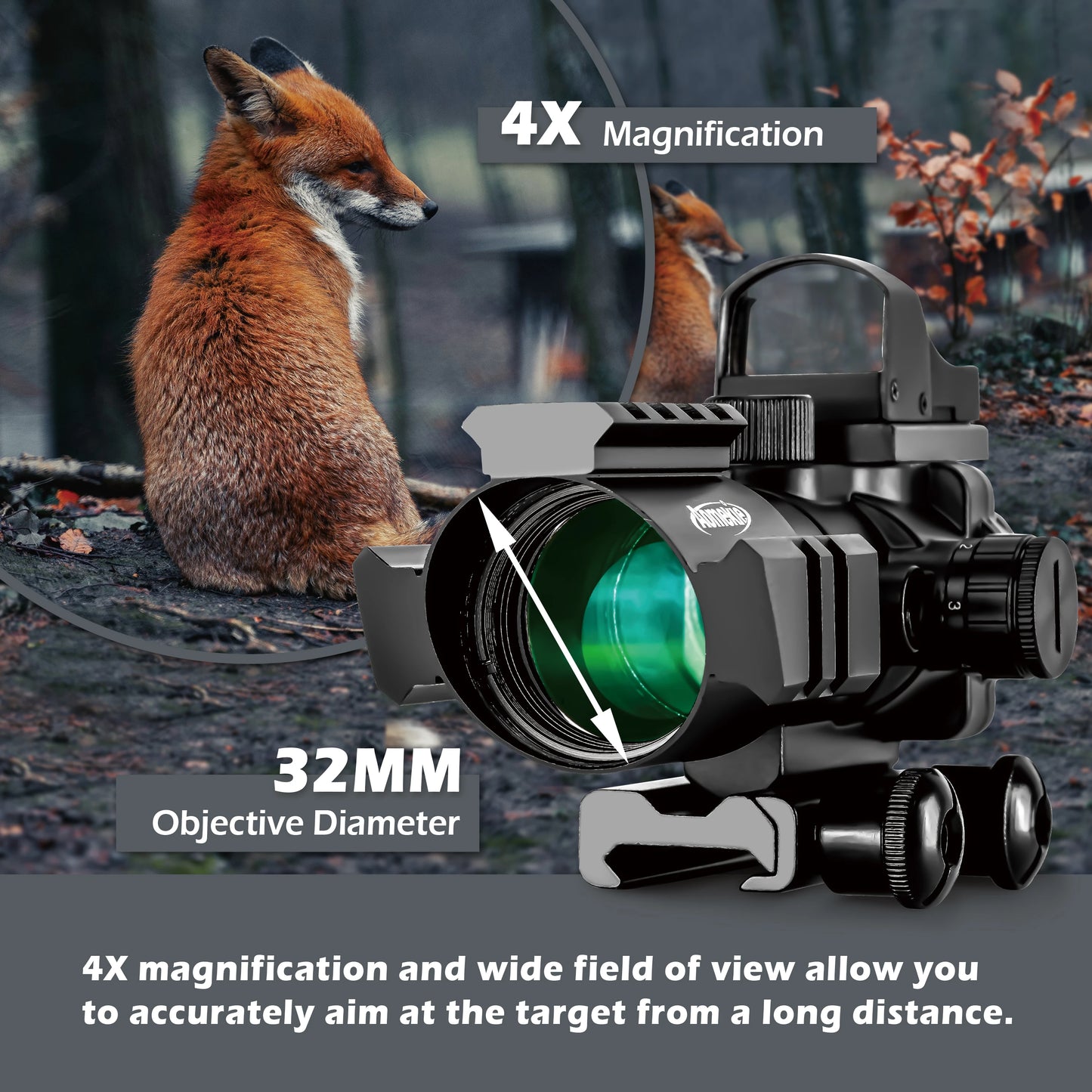 4X32 Tactical Red & Green Illuminated Scope with Mini Red/Green Dot Sight – Versatile Optic for Hunting & Shooting