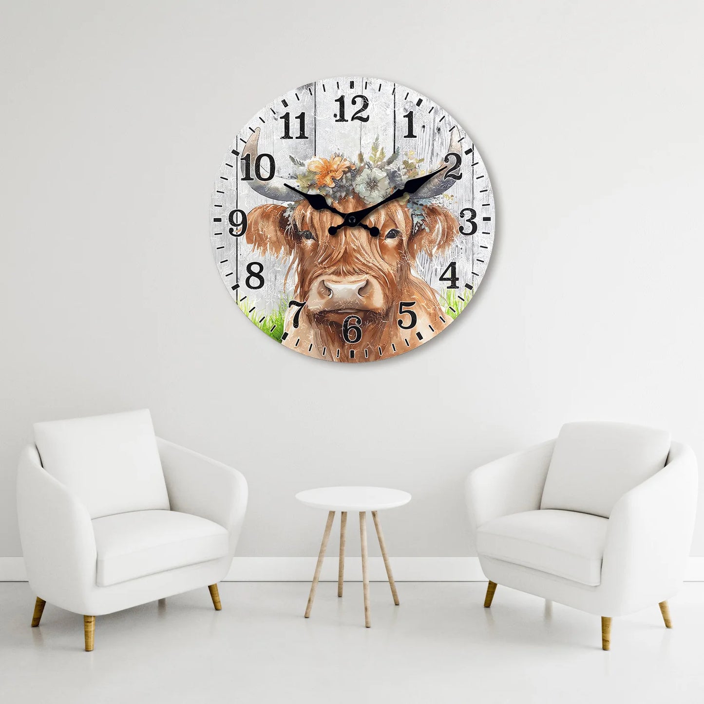 Creative Highland Cow Wooden Wall Clock