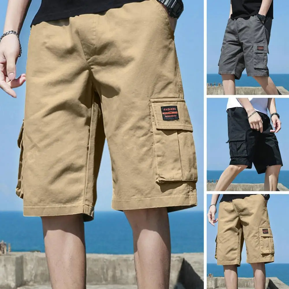 Men Cargo Shorts with Multiple Pockets Elastic Waist Breathable Fabric
