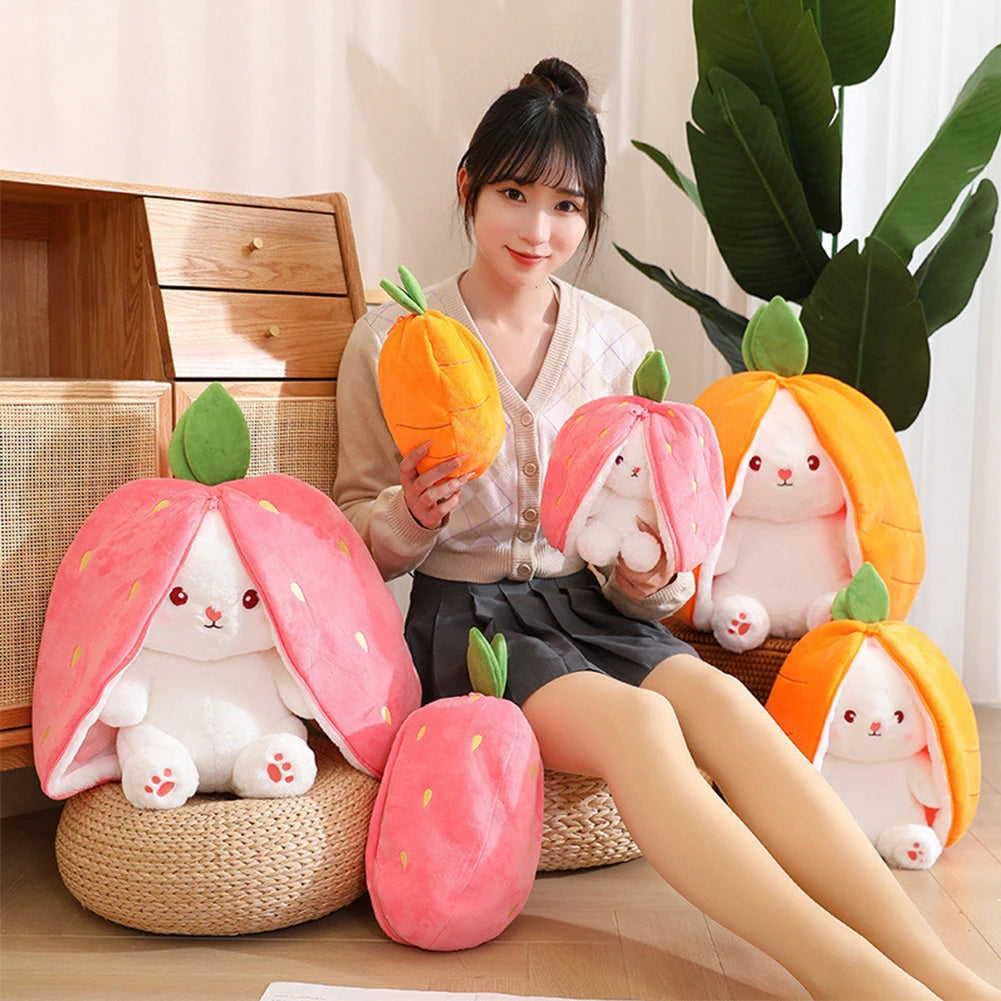 Reversible Bunny Carrot Strawberry Toy with Zipper