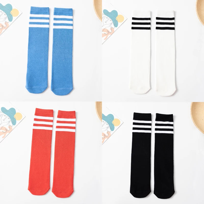 Three Stripes Knee-High Cotton Sports Socks