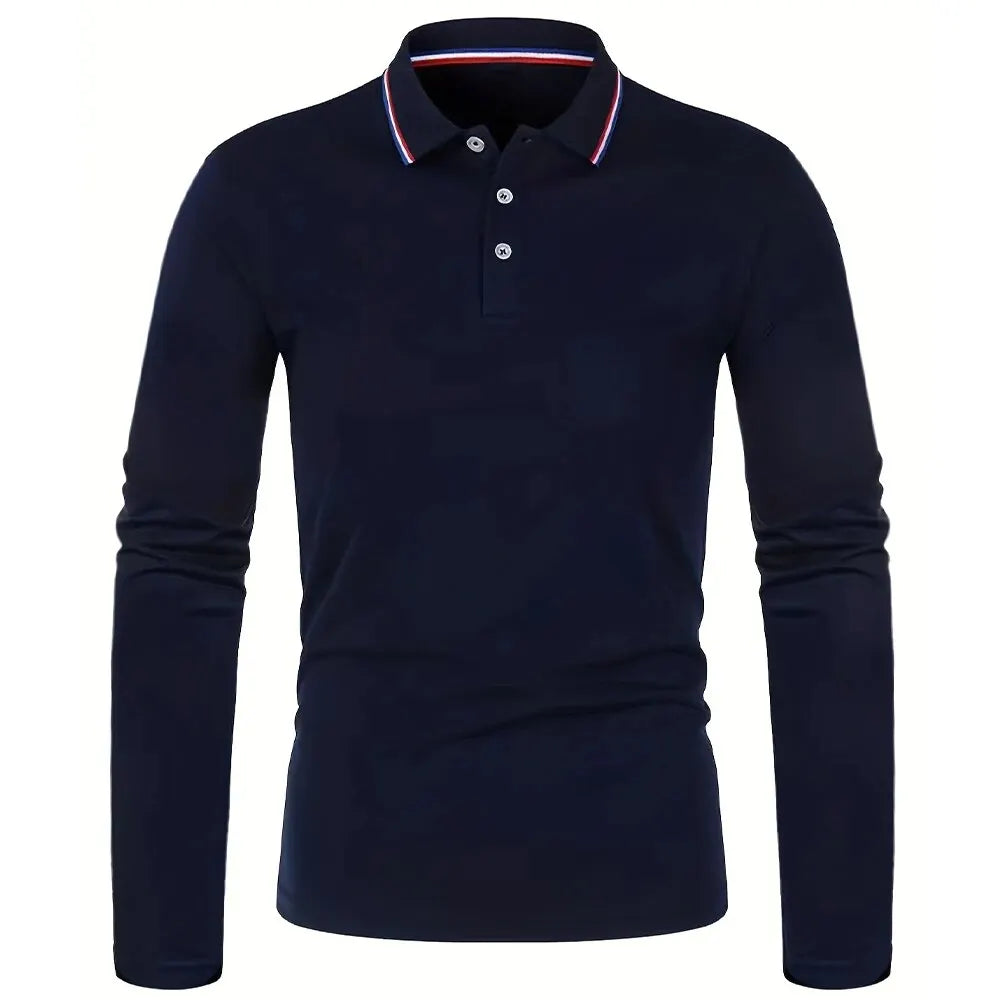 Men's Casual Long Sleeve Polo Shirt