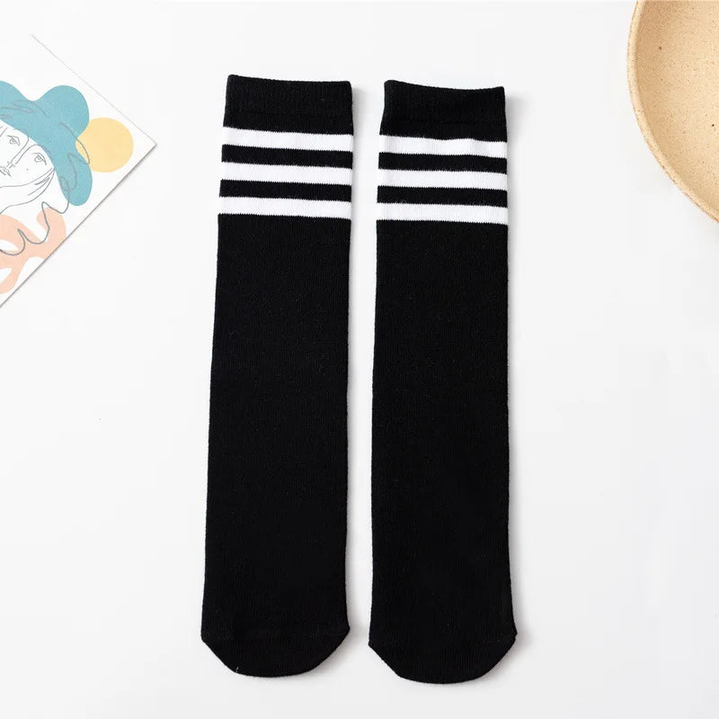 Three Stripes Knee-High Cotton Sports Socks