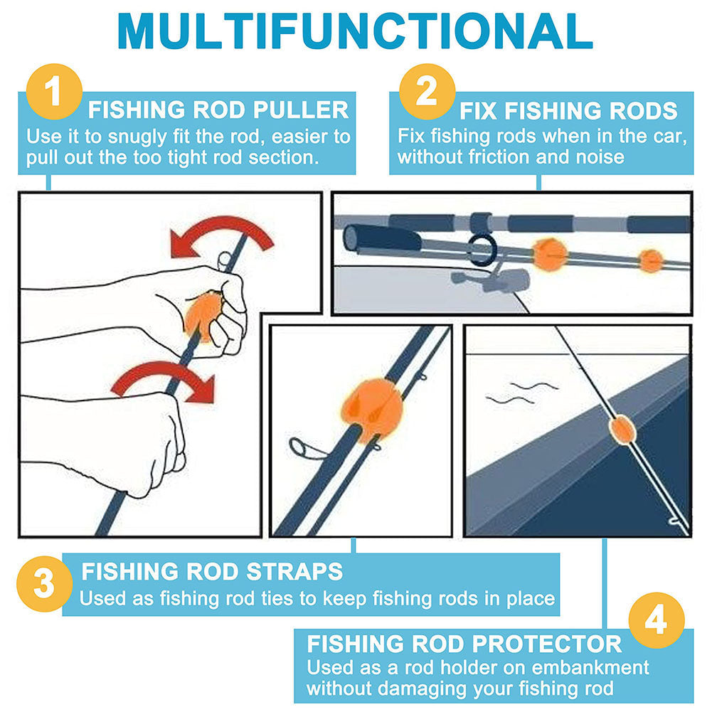 6pcs Silicone Fishing Rod Holder Ball Straps with 5 Holes