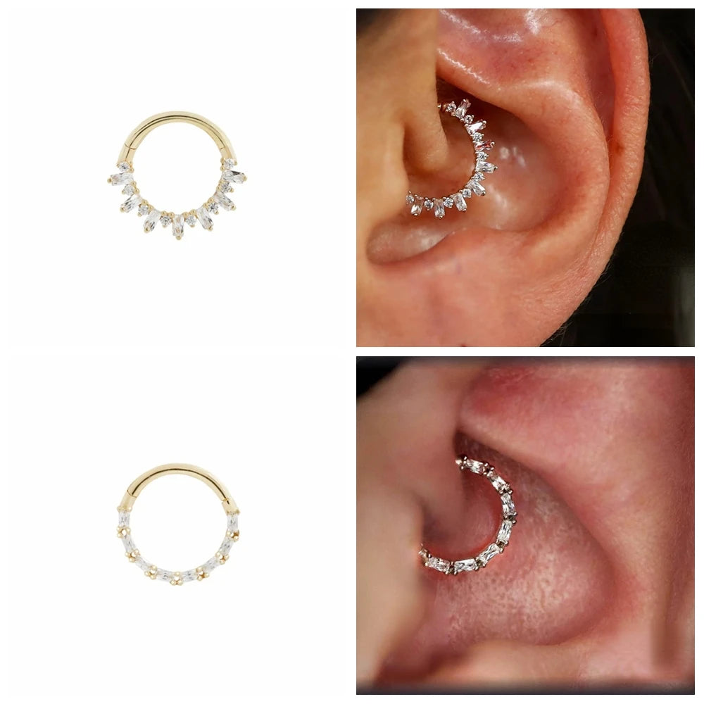 925 Sterling Silver Shimmering CZ Zircon Pave Daith Hoop Earring