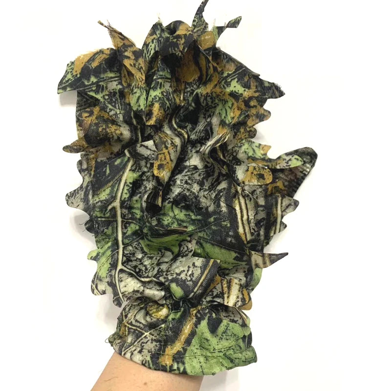 Hunting Ghillie Gloves & 3D Bionic Leafy Camouflage Headwear – Perfect for Jungle Wildlife Photography & Turkey Hunting