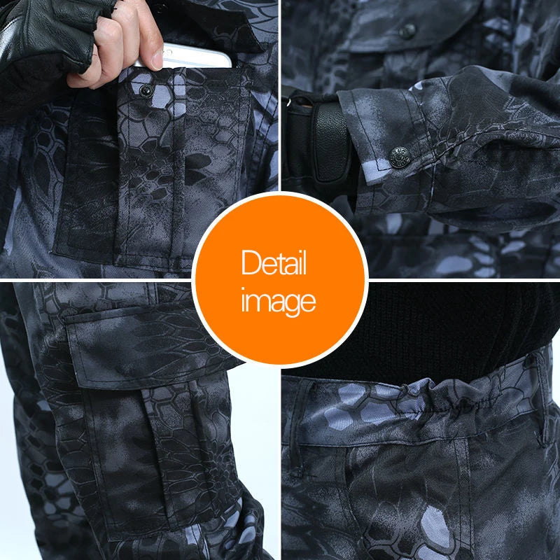 Men's Spring and Summer Outdoor Camouflage Suit – Black Python Pattern Workwear