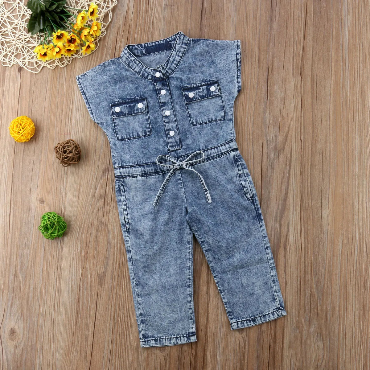 Toddler Girls Denim Sleeveless Romper Jumpsuit