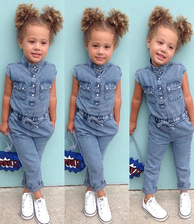 Toddler Girls Denim Sleeveless Romper Jumpsuit