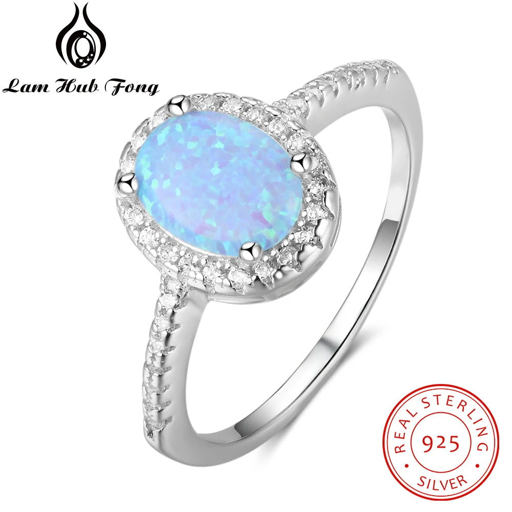 925 Sterling Silver Promise Ring with Blue Opal Stone