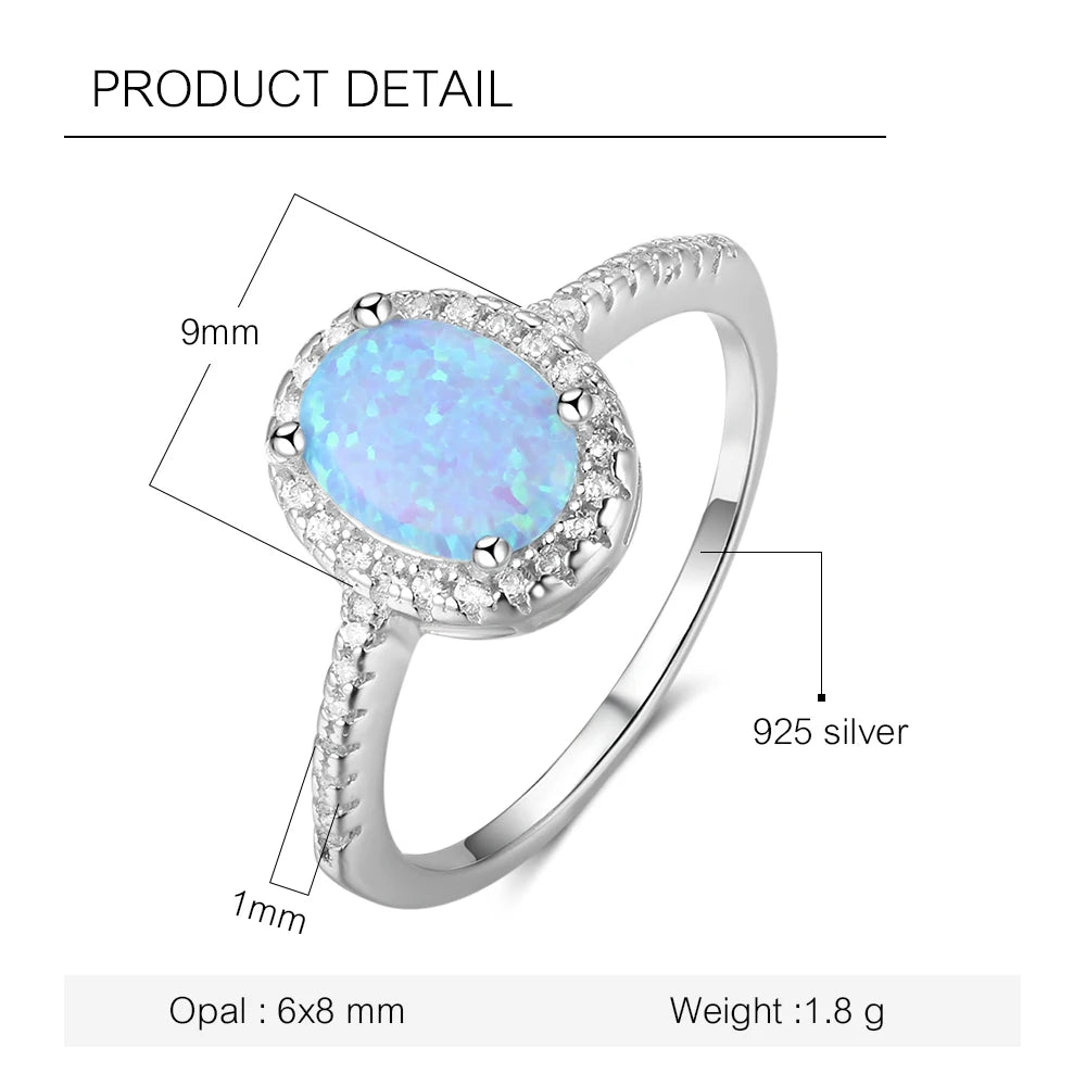 925 Sterling Silver Promise Ring with Blue Opal Stone