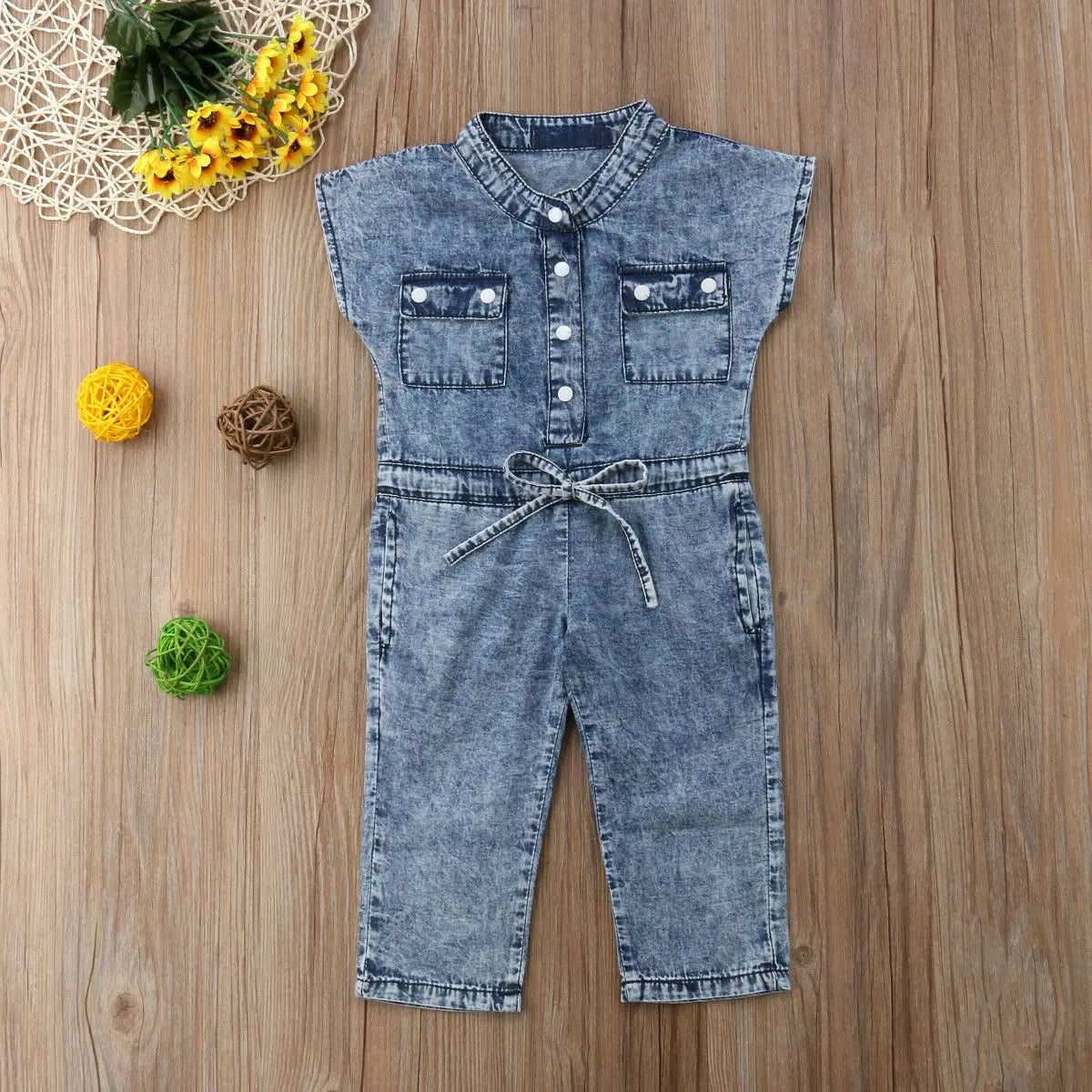 Toddler Girls Denim Sleeveless Romper Jumpsuit