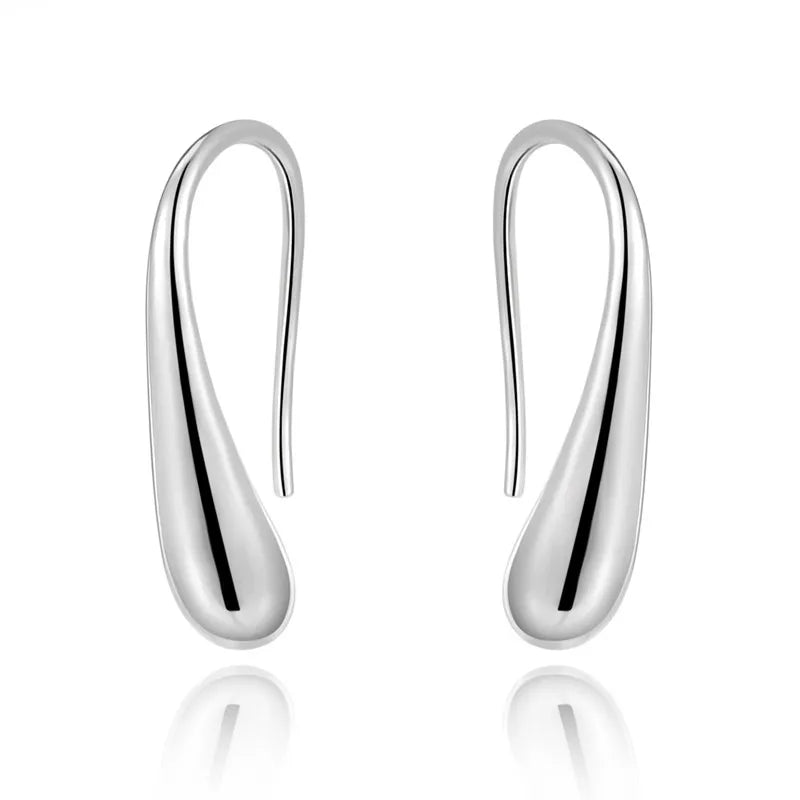 925 Sterling Silver Water Drop Pendants Hoop Earrings