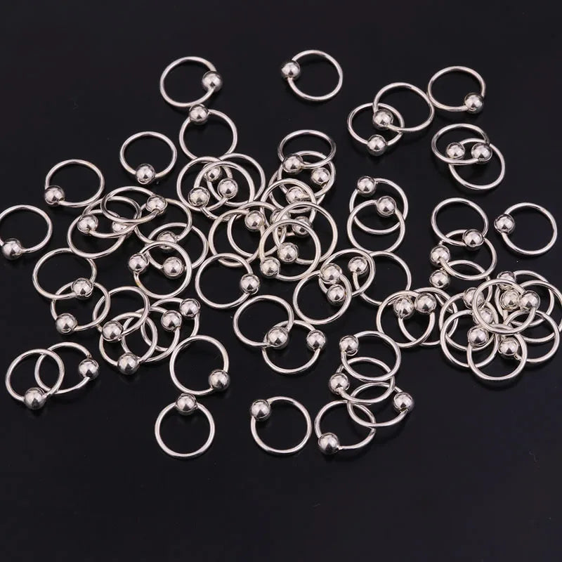 Silver Ball End Hoop BCR Twist Captive Bead Ring