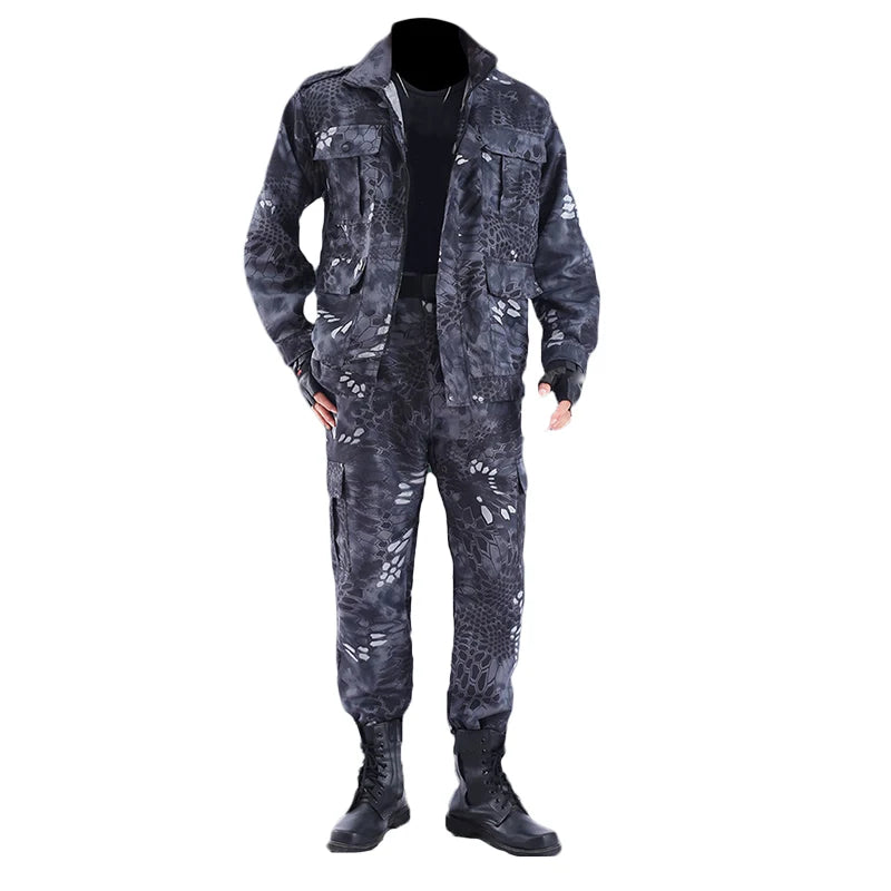 Men's Spring and Summer Outdoor Camouflage Suit – Black Python Pattern Workwear