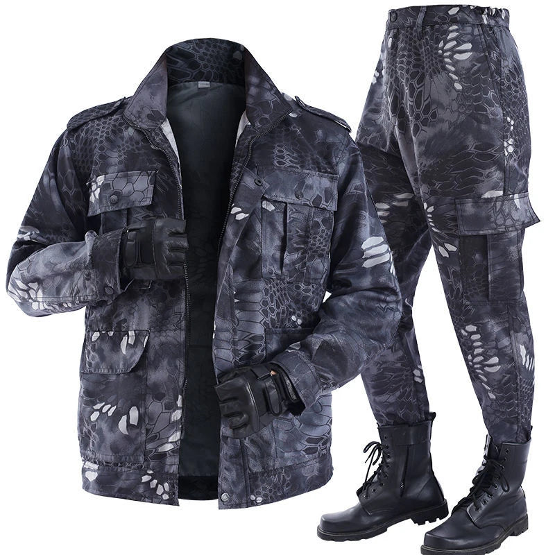 Men's Spring and Summer Outdoor Camouflage Suit – Black Python Pattern Workwear