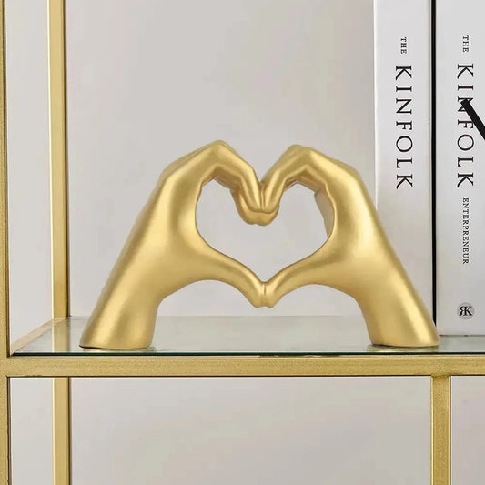 Gold Heart Hands Statue Decor