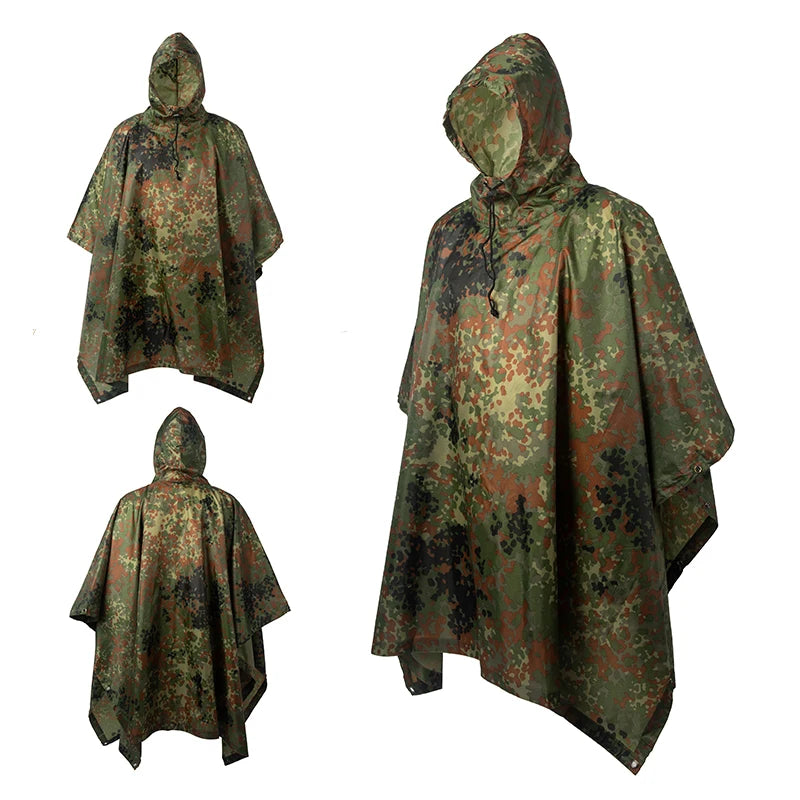 Multifunctional Raincoat Waterproof Poncho – Camouflage Cover for Camping, Hunting, Shelter, and Emergency Use