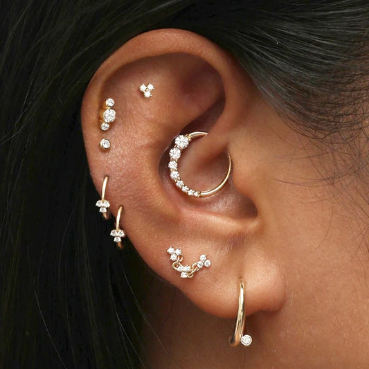 925 Sterling Silver Shimmering CZ Zircon Pave Daith Hoop Earring