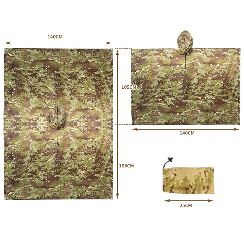 Multifunctional Raincoat Waterproof Poncho – Camouflage Cover for Camping, Hunting, Shelter, and Emergency Use