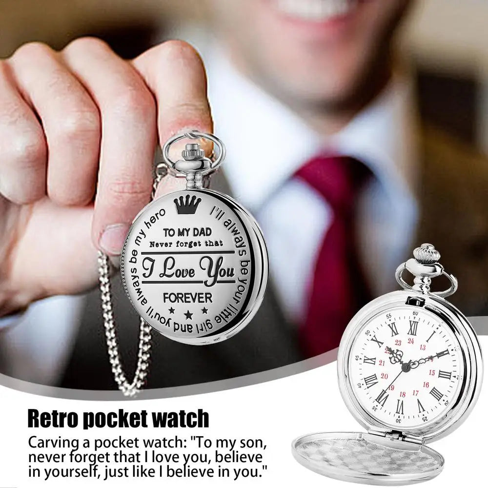 Pocket Watch with Chain Retro Engraving Numeral Watch