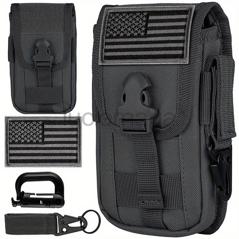 LUC Tactical MOLLE Pouch with US Flag Patch – Belt Waist Bag for 6.7" Cell Phone, D-Ring, & Gear Clip