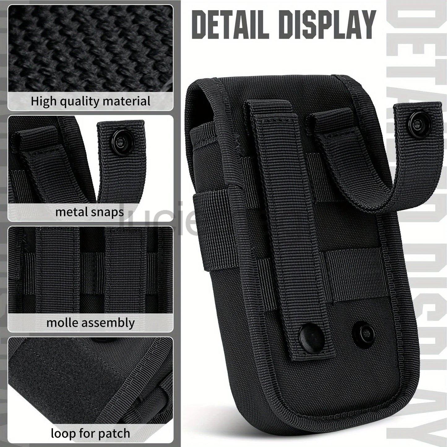 LUC Tactical MOLLE Pouch with US Flag Patch – Belt Waist Bag for 6.7" Cell Phone, D-Ring, & Gear Clip
