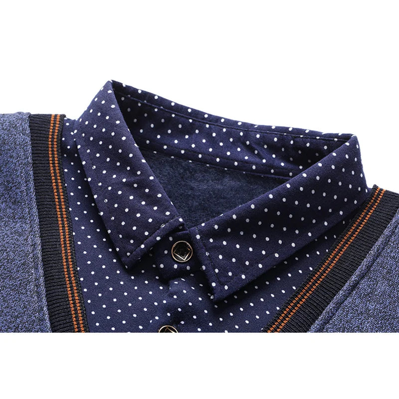 Men’s Plush Knitted Fake Two-Piece Sweater