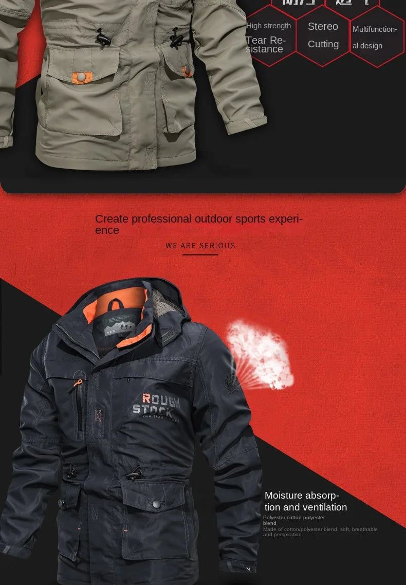 Spring And Autumn Men's Outdoor Camping Hooded Casual Jacket Men's Windproof Waterproof Windbreaker Men's Army Tactical Jacket