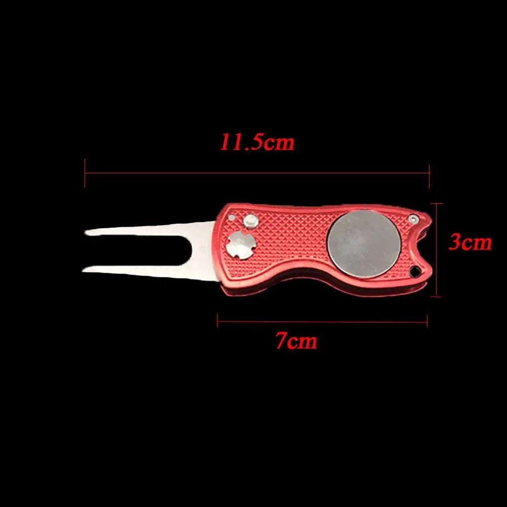 Stainless Steel Golf Divot Repair Switchblade Tool – Magnetic Pitchfork & Groove Cleaner for Greens Maintenance