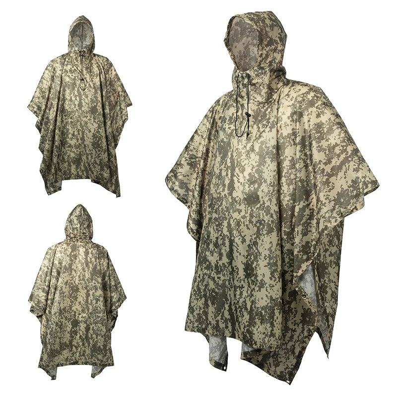 Multifunctional Raincoat Waterproof Poncho – Camouflage Cover for Camping, Hunting, Shelter, and Emergency Use
