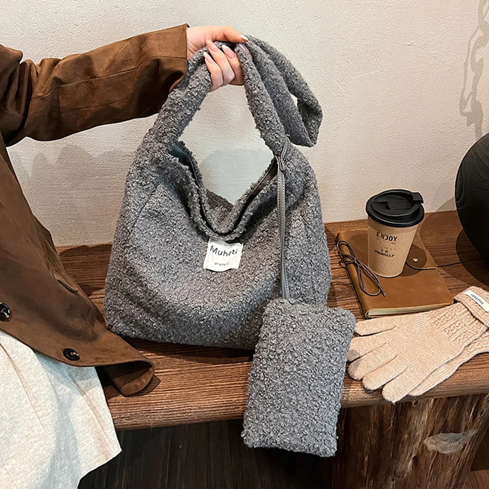 Lamb Wool Shoulder Bag for Women