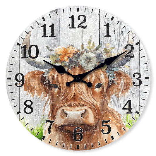 Creative Highland Cow Wooden Wall Clock