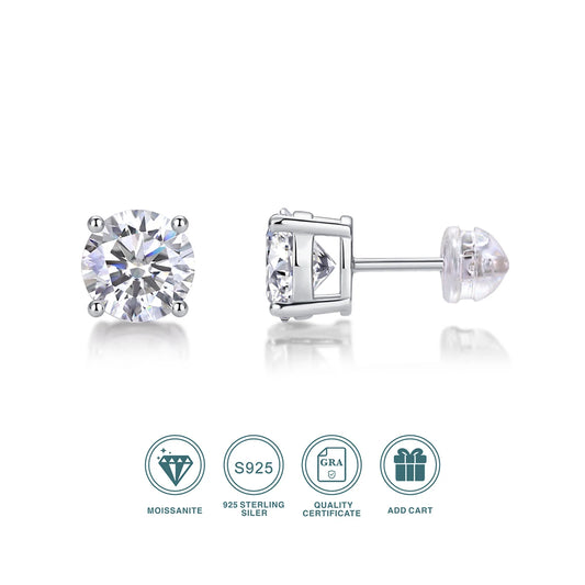 925 Sterling Silver Moissanite Round Earrings