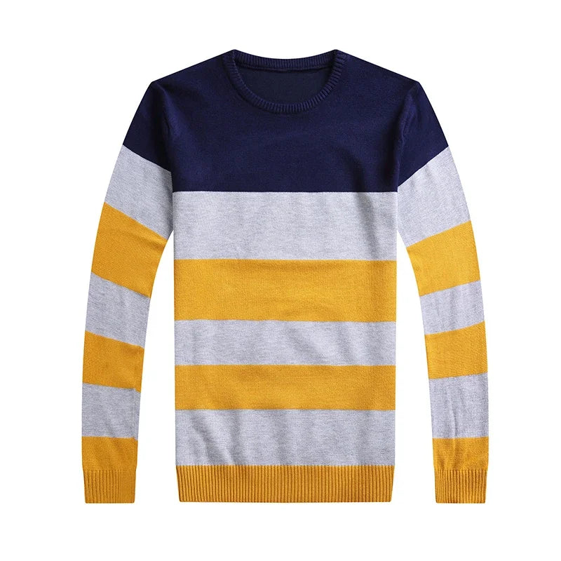 New Men's Casual Striped Long-Sleeved Knitted Shirt