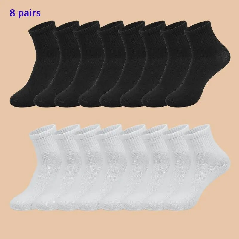 8 Pairs of Men’s and Women’s Black Cotton Business Mid-Length Casual Socks
