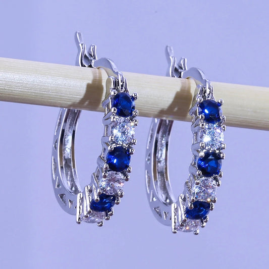 925 Sterling Silver Fashion Round Circle Clear Mosaic CZ Zircon Stud Earrings