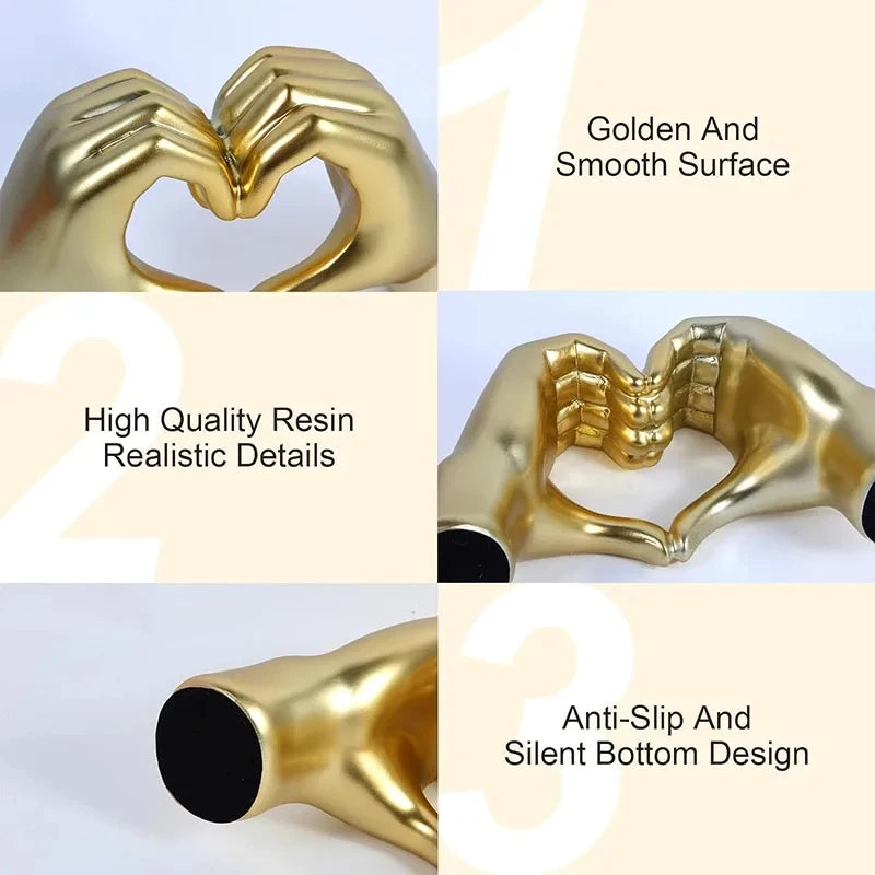 Gold Heart Hands Statue Decor